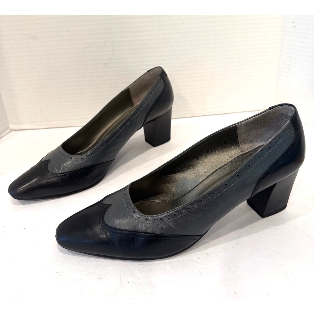 Christian Dior Black Gray Wingtip Brogue Peep Toe Low Heel Pumps Sz 6